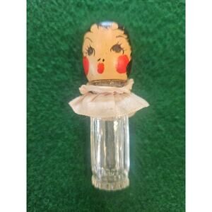 Antique 1920's 30's Karoff Wooden Flapper Girl Head Perfume Bottle Hand-painted